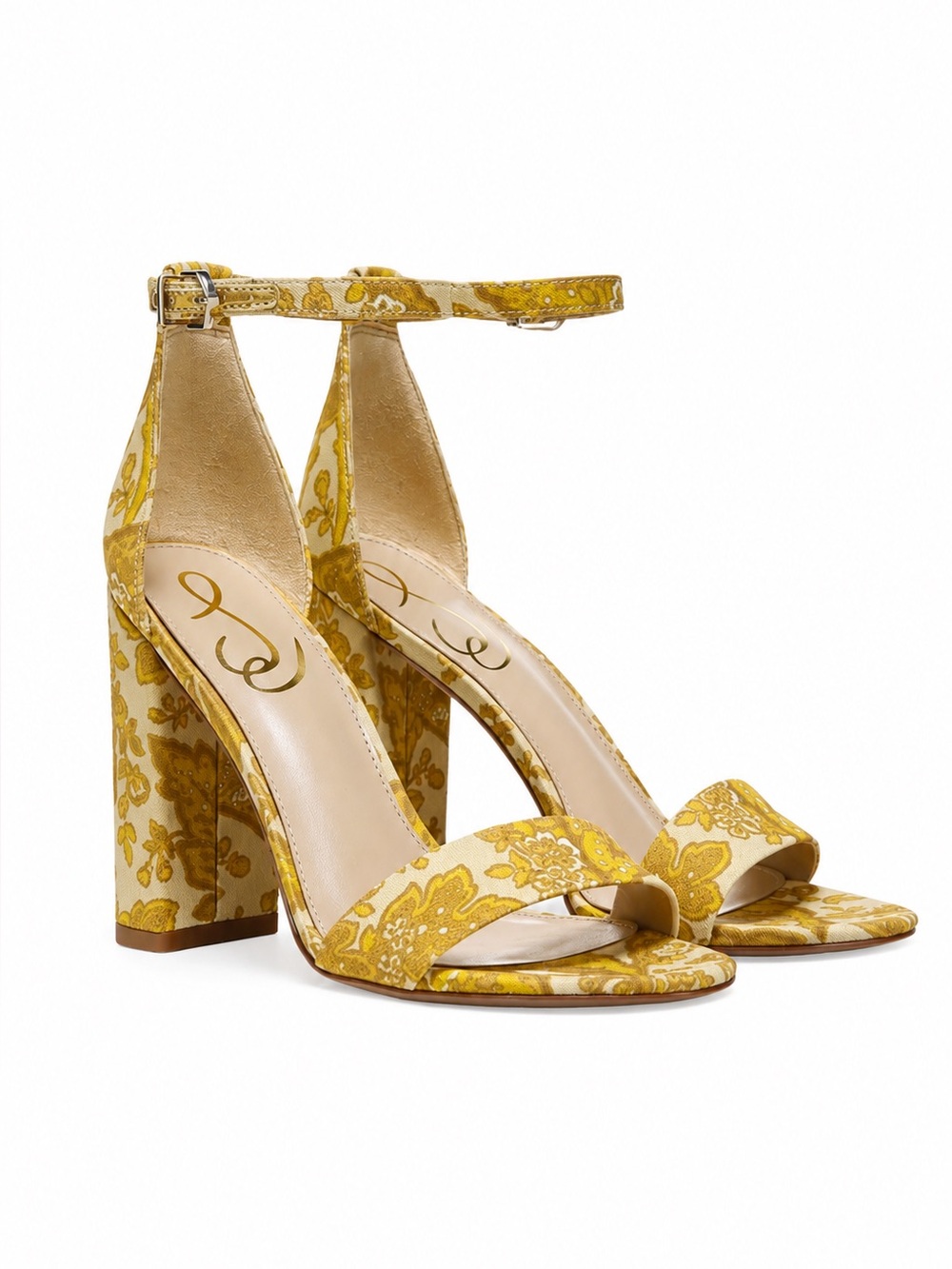 Sam Edelman Yaro Yellow Paisley Heels Ankle Strap Sandals Size 9 NWOB